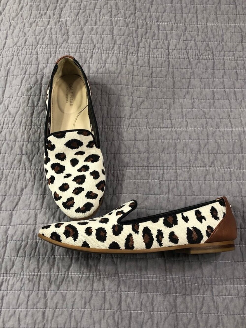 Cole Haan Women 8.5 Grand Series Cheetah Leopard Knit Loafers Flats